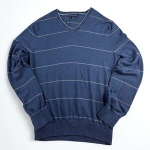 Banana Republic Silk Cashmere Blend V-Neck Sweater Mens L Tall Blue Striped